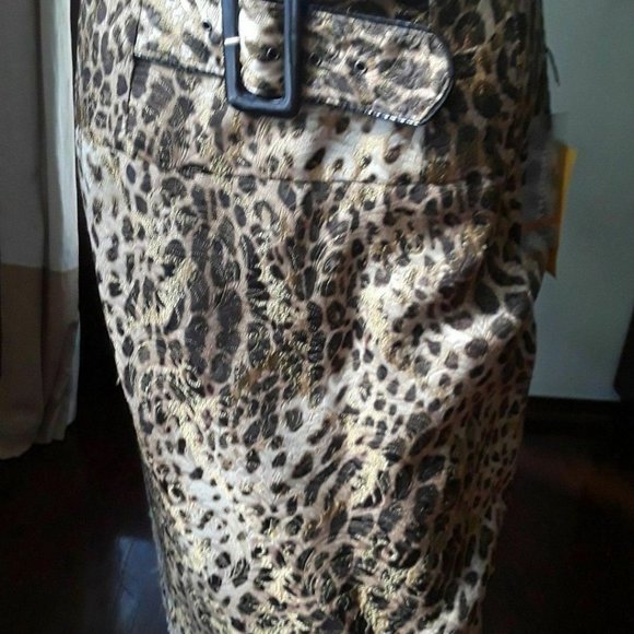 Insight Exotic Leopard Cheetah Print Pencil Skirt Tan Brown Gold sz 4 - Picture 5 of 5